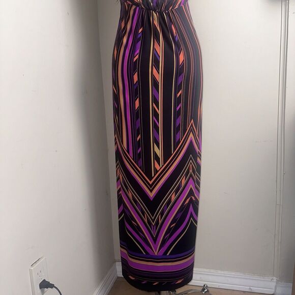 Carole Little Maxi Boho Multicolor Halter Sleeveless V Neck Summer Dress Sz S - Picture 5 of 7